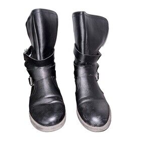 Womens SZ 9 M Black Willow Leather Boots Mid-Calf Buckle Moto Ranch grunge girl